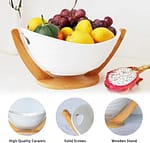 Ceramic Fruit Plate / Elegant Ceramic Fruit Bowl Set with Wooden Base