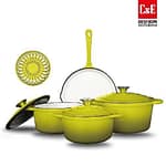 4 Set C&E Creative Art Enameled Cast Iron Cookware Set