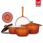 4 Set C&E Creative Art Enameled Cast Iron Cookware Set