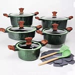Donnor Crown 15-Piece Granite-Coated Nonstick Cookware Set with Tempered Glass Lids & Utensils