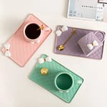 Elegant Pink Ceramic Mug and Saucer Set with Bow