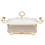 2.8 Liters Luxury Ceramic Chafing Dish Buffet Set with Gold Accents