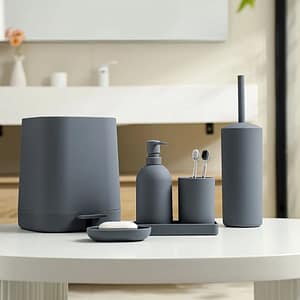 Modern 5-Piece Grey Plastic Bathroom Accessory Set