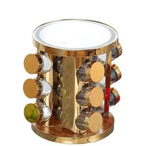 12 pcs Rotating Spice Rack with LED Light & Mirror Top