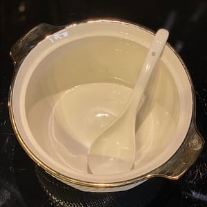 Elegant Ceramic Serving Bowl with Gold Rim & Lid