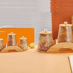 3-Piece Glass Storage Canister Set with Wooden Stand