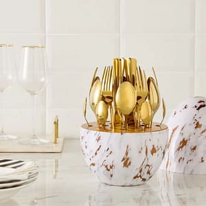 24-Piece Gold Cutlery Set with Egg-Shaped Holder