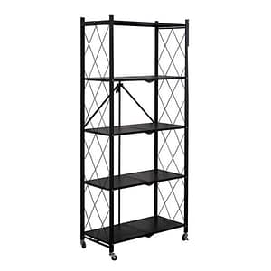 5-Tier Foldable Metal Storage Rack with Wheels
