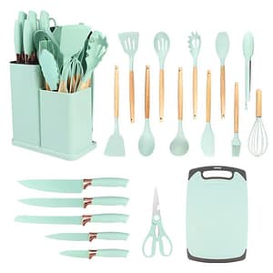Comprehensive Silicone Kitchen Utensil and Knife Set with Holder