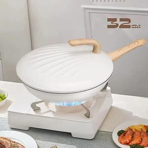 32 cm Granite Wok Pan / Medical Stone Non-Stick Frying Pan with Lid