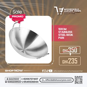 50cm Stainless Steel Wok Pan with Dual Handles