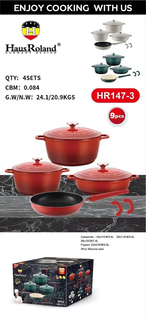 Haus Roland 9-Piece Diecast Non-Stick Cookware Set