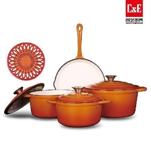 4 Set C&E Creative Art Enameled Cast Iron Cookware Set