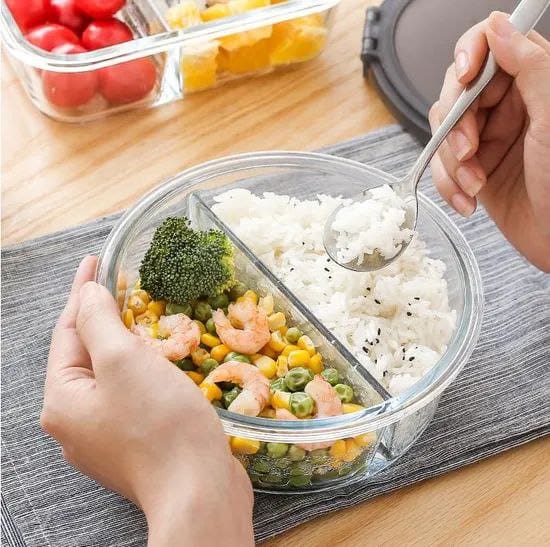 820ml Round Glass Food Container with Divider