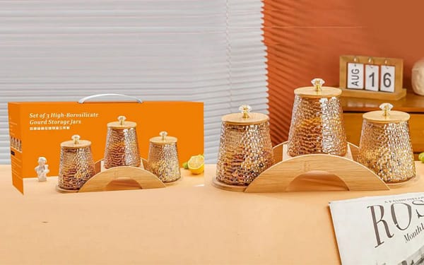 3-Piece Glass Storage Canister Set with Wooden Stand