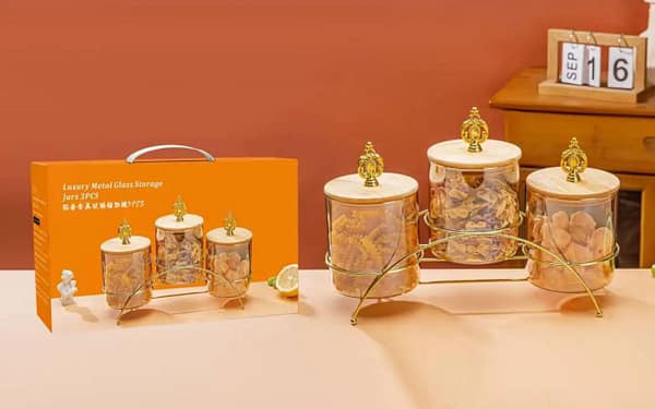3-Piece Glass Canister Set with Wooden Lids