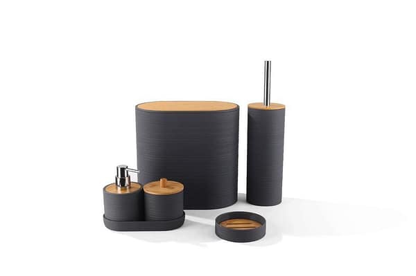 5-Piece Bamboo & Plastic Bathroom Accessory Set - Modern & Eco-Friendly