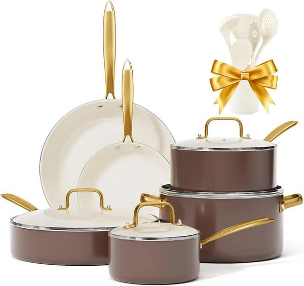 Ceramic Non-Stick Pots and Pans Set with Utensils