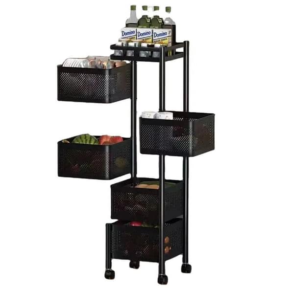 Rotating Carbon Steel Storage Basket Trolley