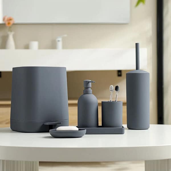 Modern 5-Piece Grey Plastic Bathroom Accessory Set