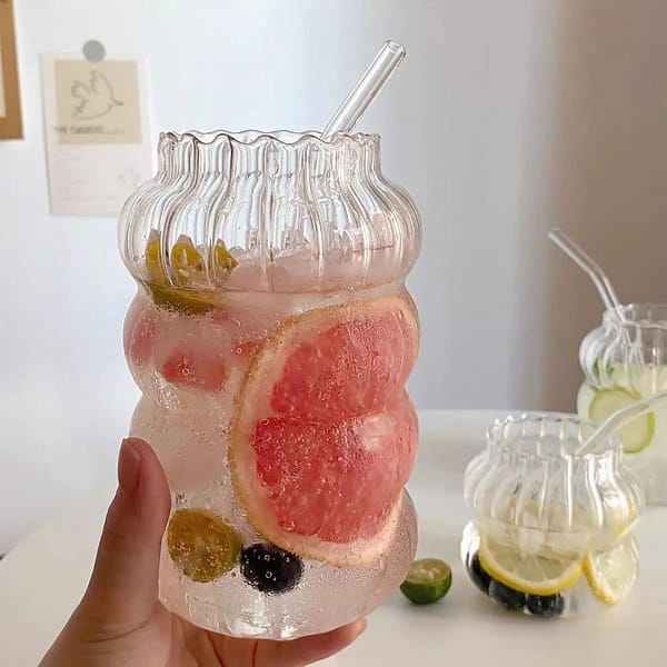 Glass cup with straw small size