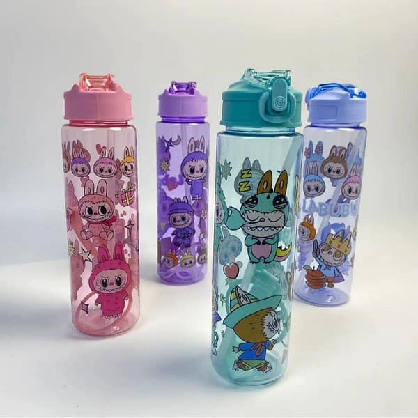 Animated Design Water Bottle with Straw