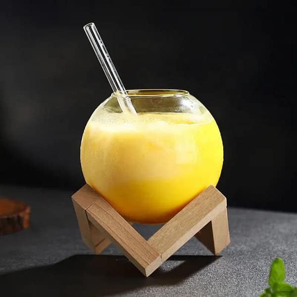 Spherical Glass Cocktail Cup with Wooden Stand