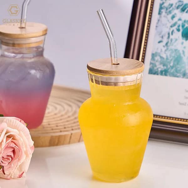 GlasKey Glass Tumbler with Bamboo Lid and Straw