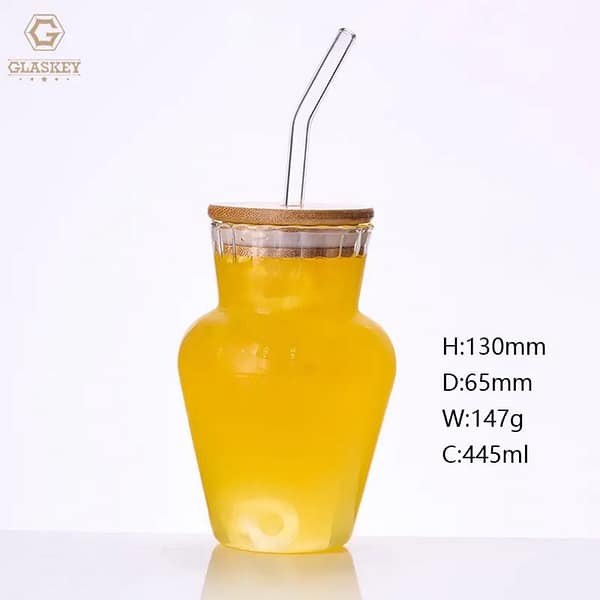GlasKey Glass Tumbler with Bamboo Lid and Straw