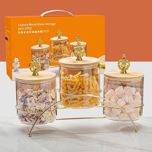 3-Piece Glass Canister Set with Wooden Lids