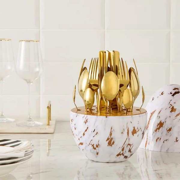 24-Piece Gold Cutlery Set with Egg-Shaped Holder