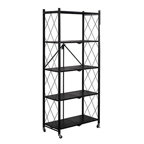 5-Tier Foldable Metal Storage Rack with Wheels