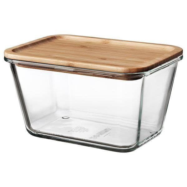 2000ml Rectangular Glass Food Container with Bamboo Lid
