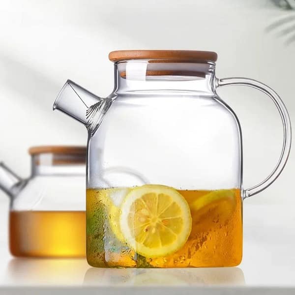 Heat-Resistant Borosilicate Glass Teapot with Wooden Lid
