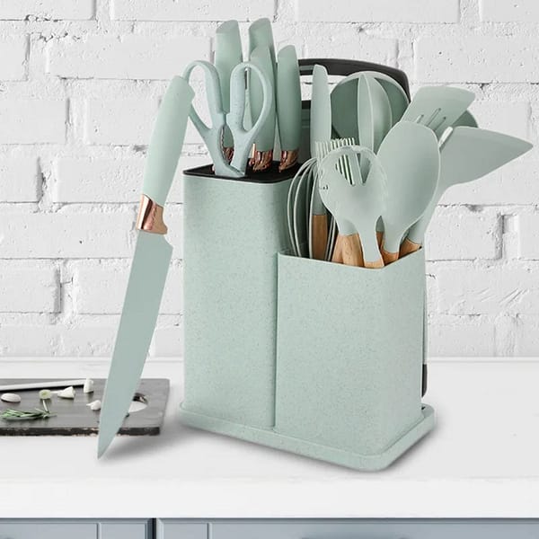 Comprehensive Silicone Kitchen Utensil and Knife Set with Holder