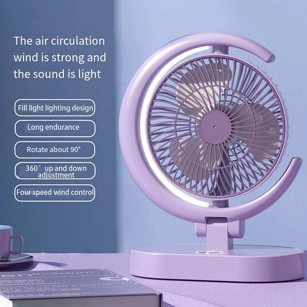 Rechargeable Fan with Light (Half-Moon Design, 4-Speed)