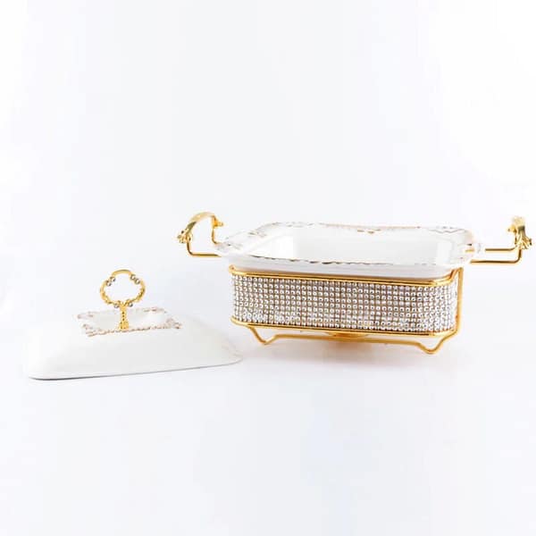 2.8 Liters Luxury Ceramic Chafing Dish Buffet Set with Gold Accents