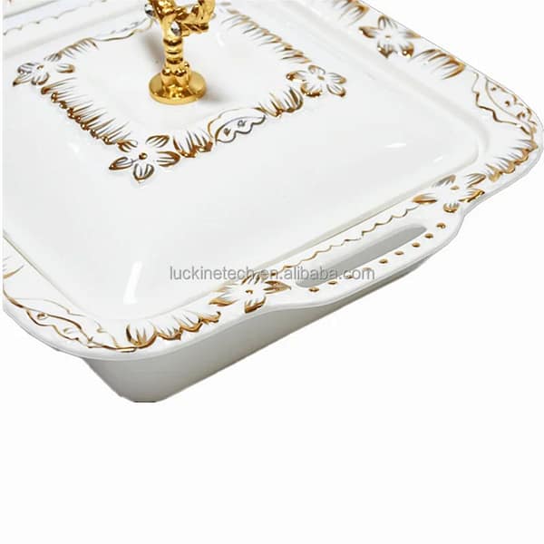 2.8 Liters Luxury Ceramic Chafing Dish Buffet Set with Gold Accents