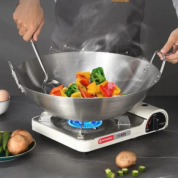 60cm Stainless Steel Wok Pan with Dual Handles