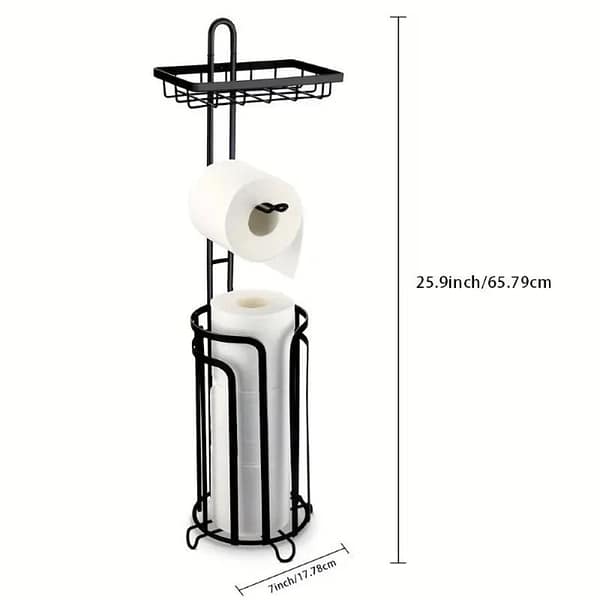 Freestanding Toilet Roll Holder with Storage and Top Shelf
