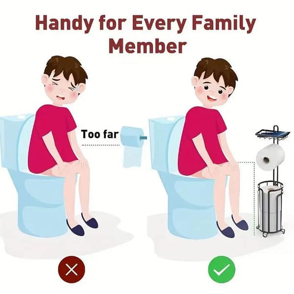 Freestanding Toilet Roll Holder with Storage and Top Shelf