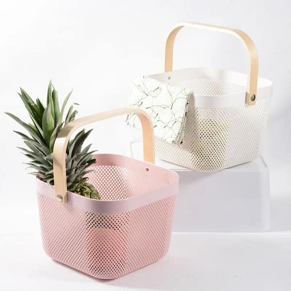 IKEA RISATORP Wire Storage Basket with Wooden Handle