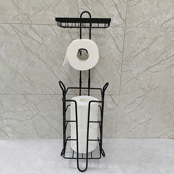 Freestanding Toilet Roll Holder with Storage and Top Tray