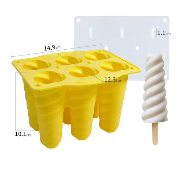 Silicone Ice Cube Mold / 6-Cavity Spiral Ice Cream/Popsicle Mold