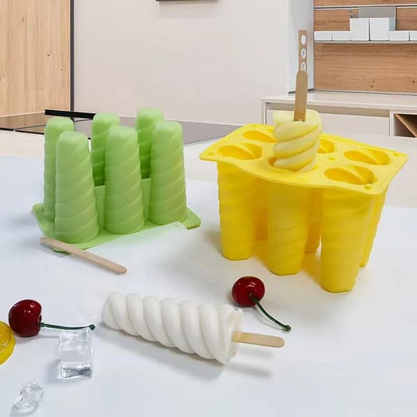 Silicone Ice Cube Mold / 6-Cavity Spiral Ice Cream/Popsicle Mold