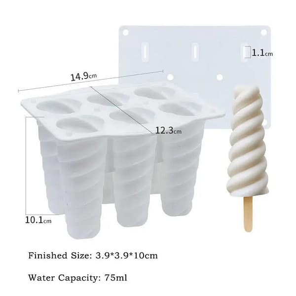 Silicone Ice Cube Mold / 6-Cavity Spiral Ice Cream/Popsicle Mold