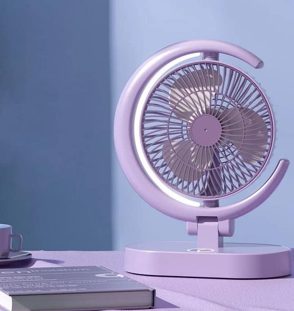 Rechargeable Fan with Light (Half-Moon Design, 4-Speed)