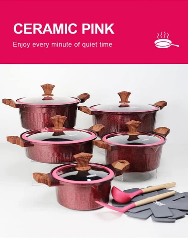 Donnor Crown 15-Piece Granite-Coated Nonstick Cookware Set with Tempered Glass Lids & Utensils