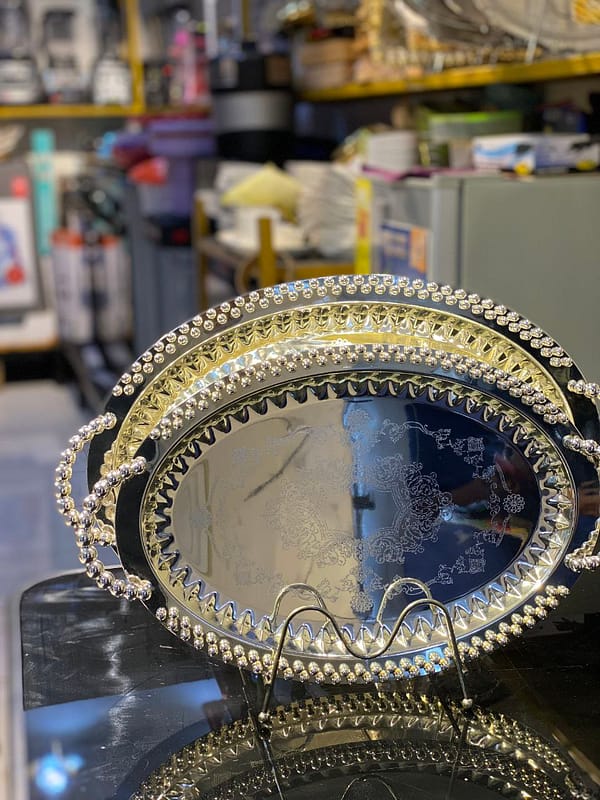 2pcs Luxurious Stainless Steel Serving Trays