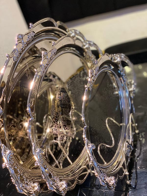 3pcs Luxurious Baroque-Style Stainless Steel Serving Trays – Ornate Embossed Design